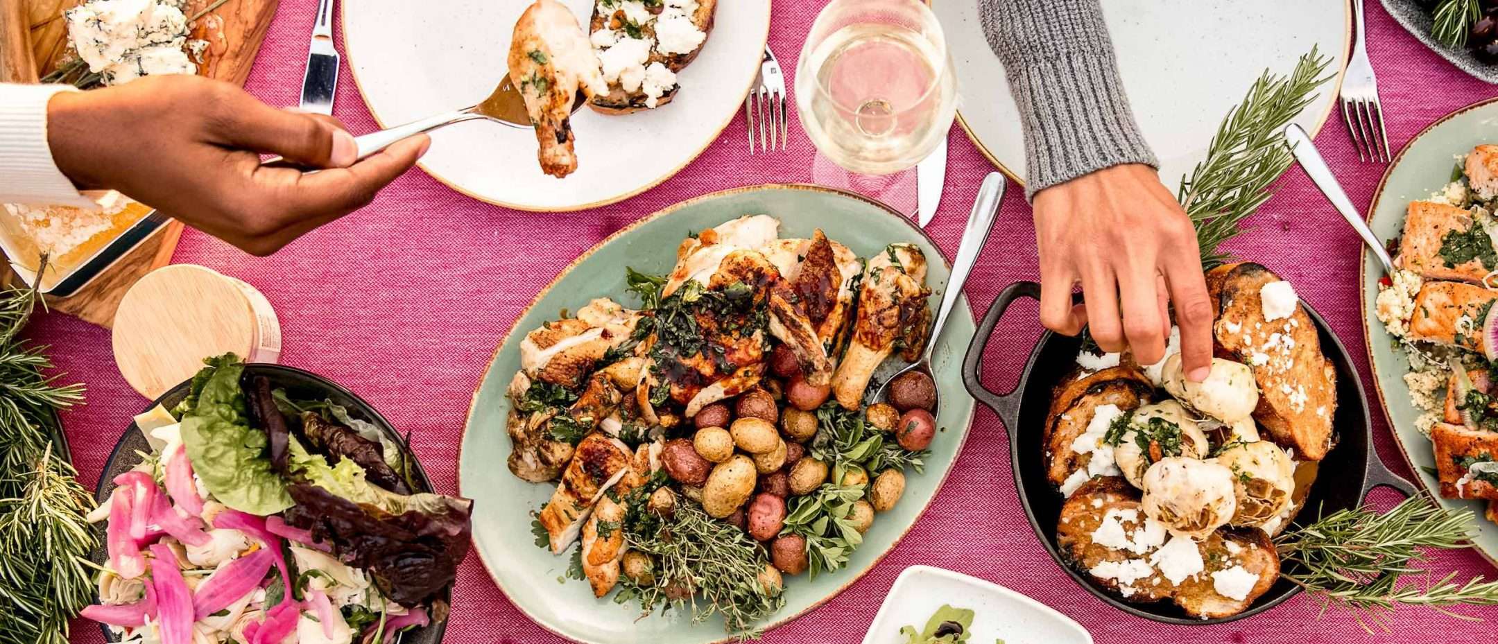 Table full of fall dishes cooked by chef's at Carmel Valley Ranch