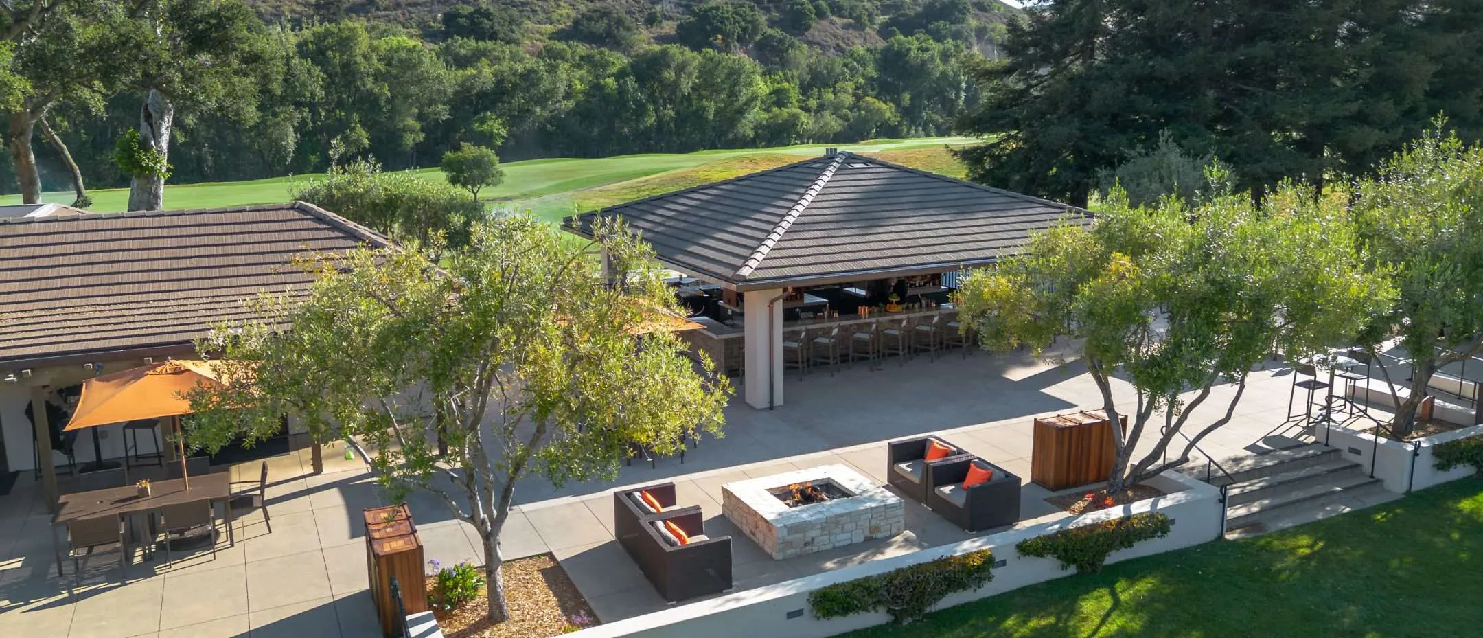 aerial shot of outdoor seating at river ranch bar & grill