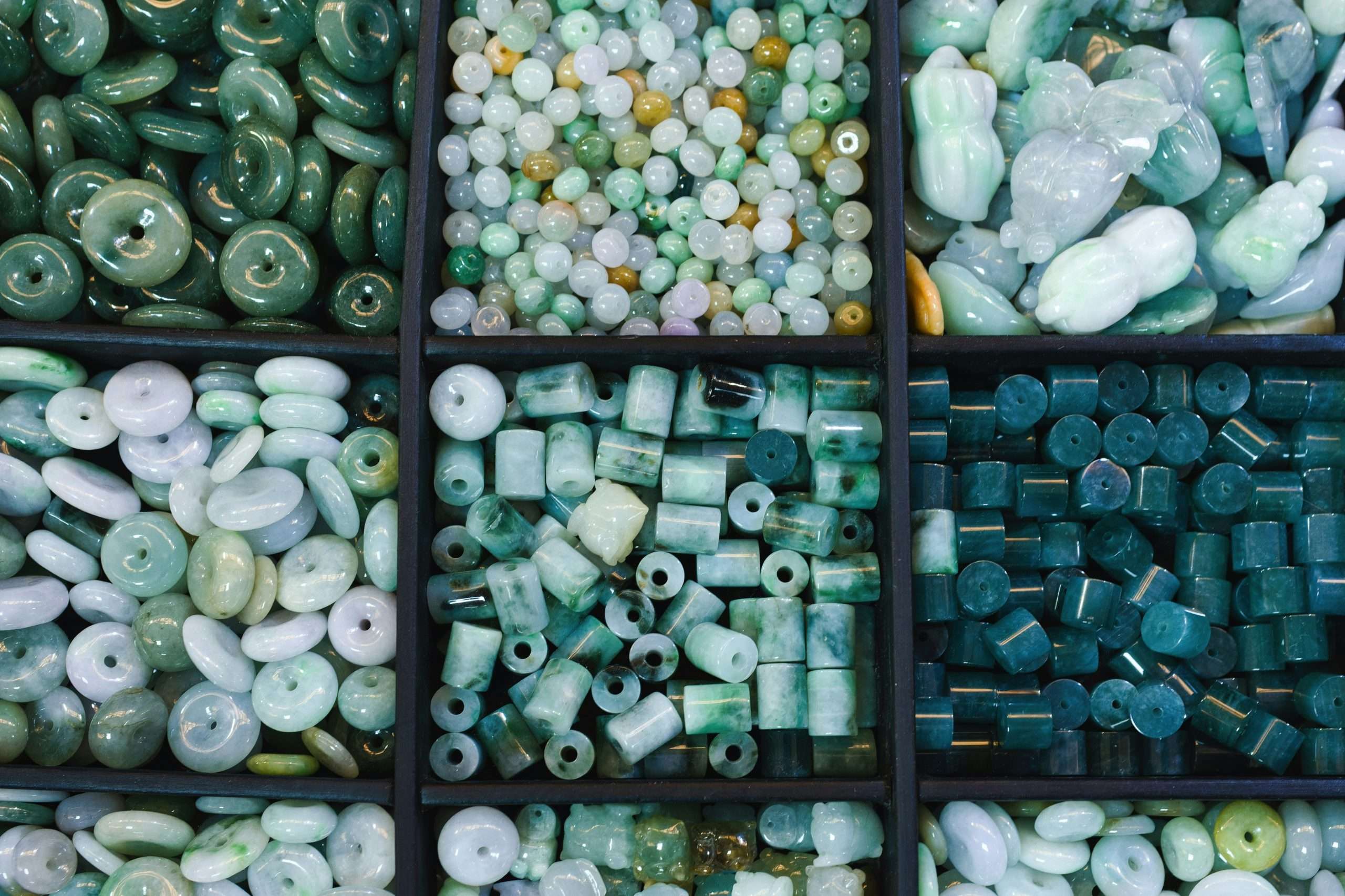 different kinds of green beads